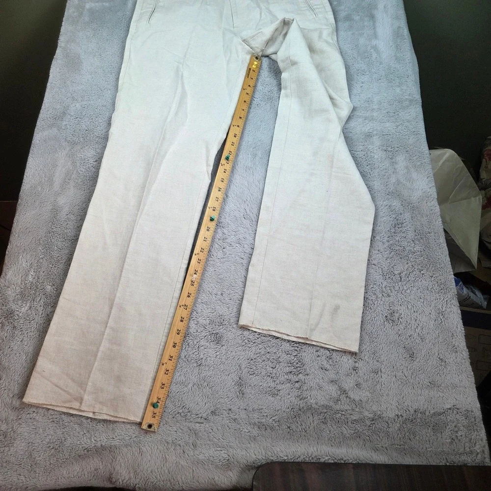 Martin Gordon Linen Cotton Trousers Mens 38W Straight Leg Flat Front Cream Tan